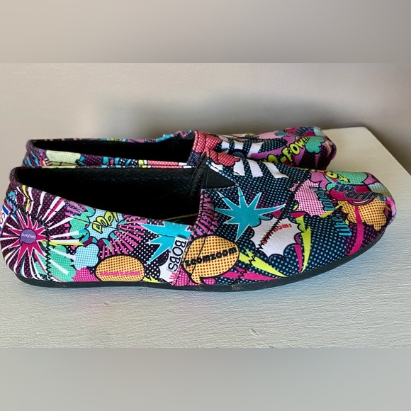 BOBS by Skechers Memory Foam slip-on shoes comic book pop art colorful EUC sz 7 - Picture 3 of 11